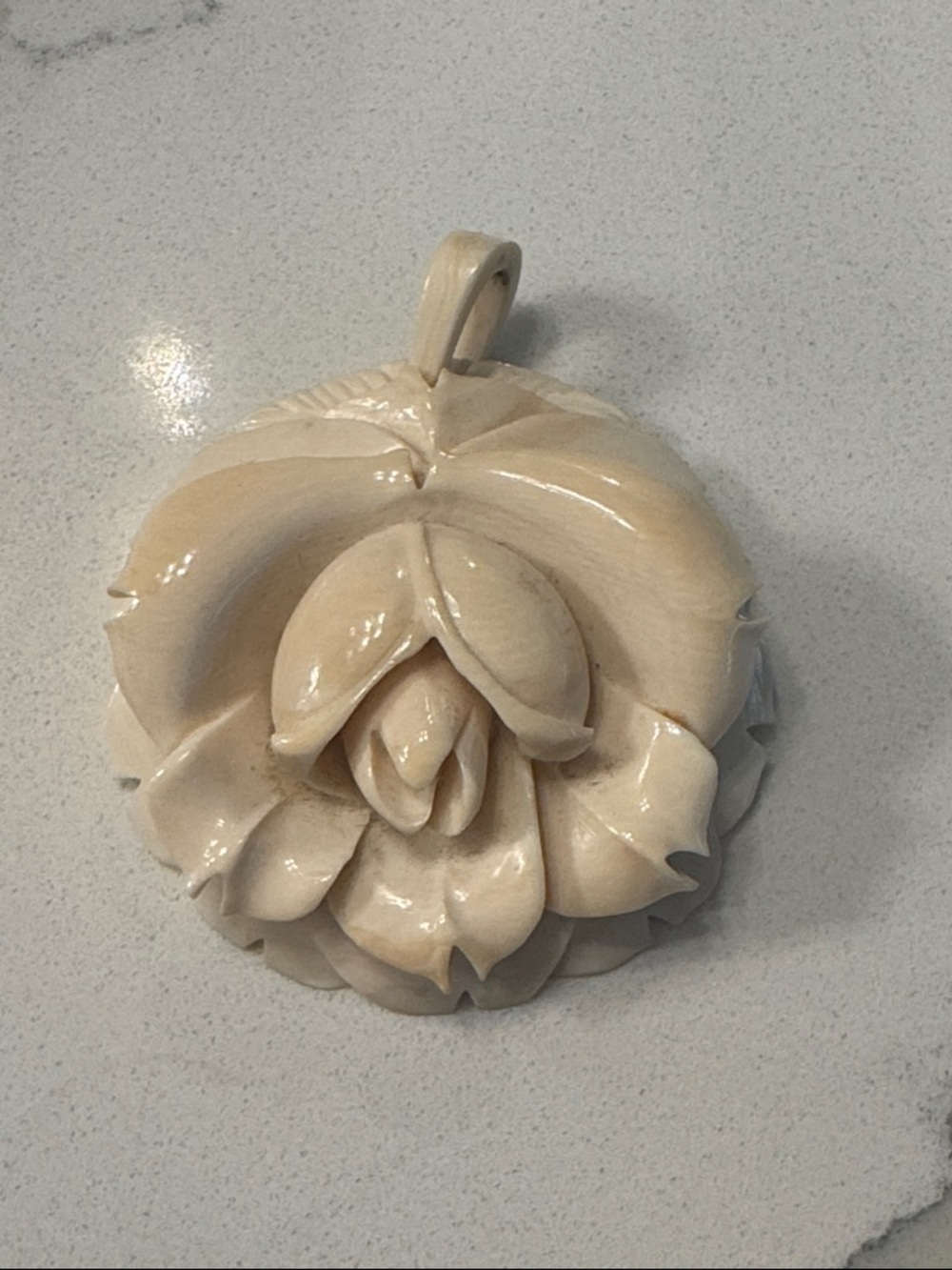 Carved Floral Pendant in Cream